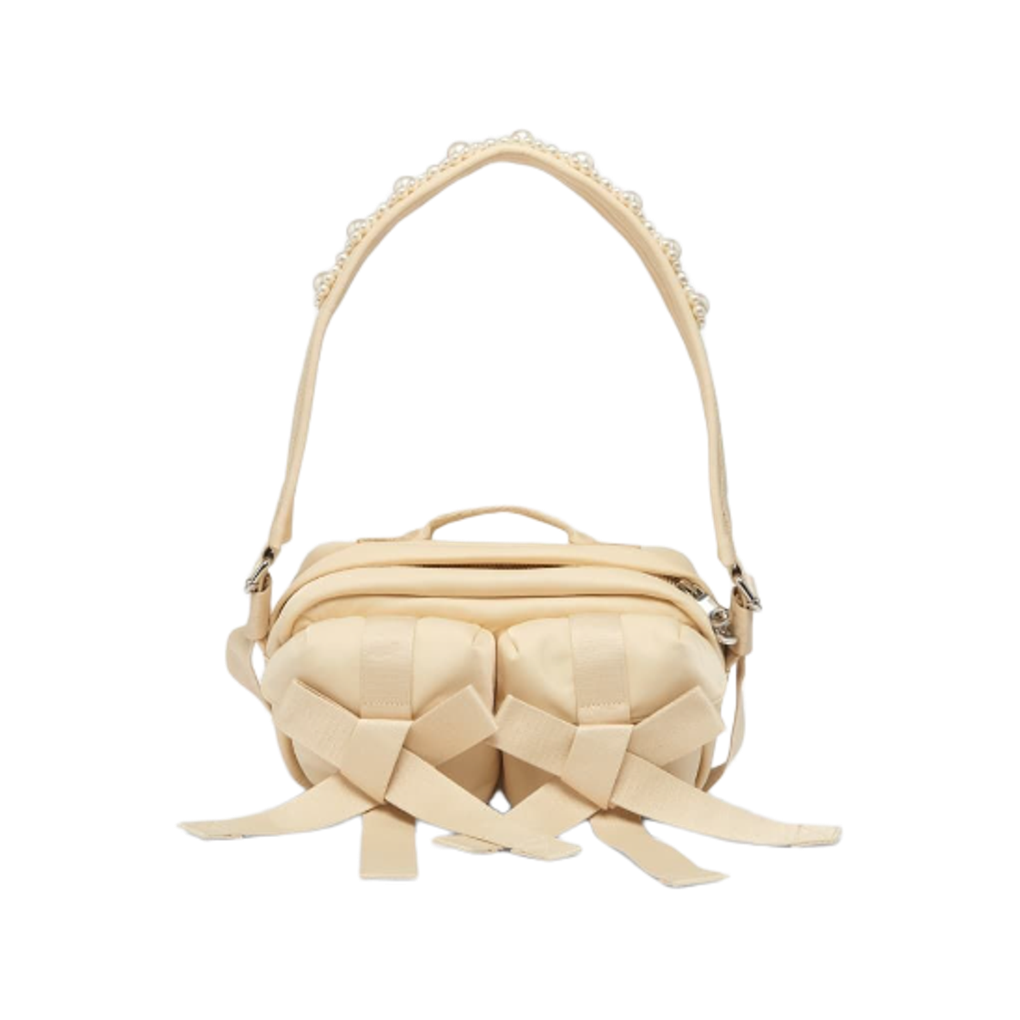 BAG149B-0761 Simone Rocha Beaded Bow Front Bag Stone