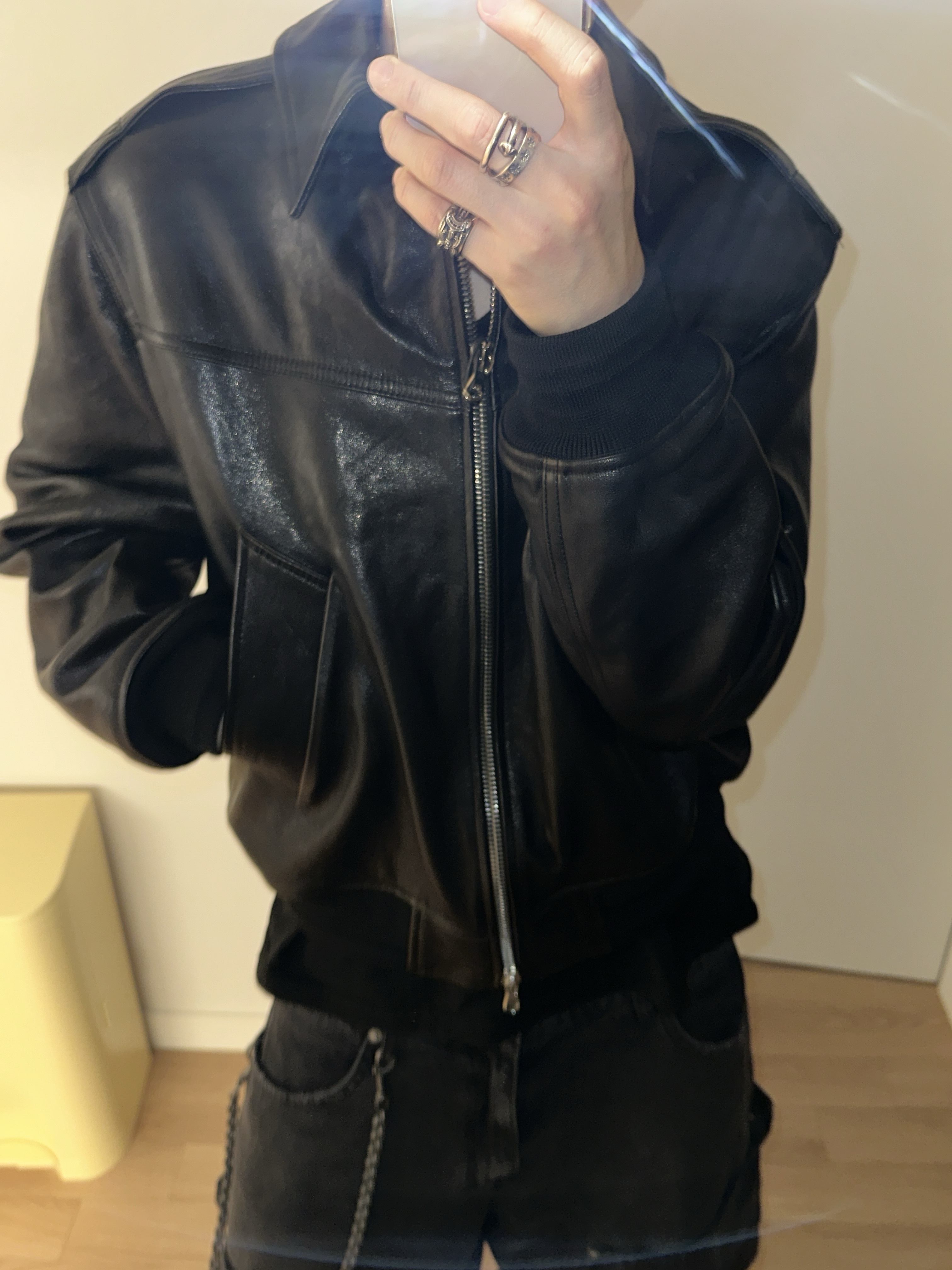 Nonnod Double knee cover pants Vintage black 착용 스타일 - 3