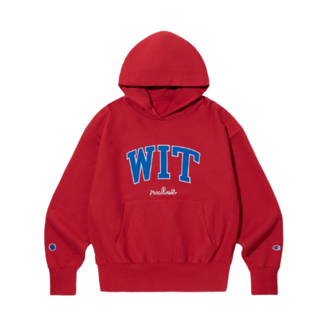 챔피온 x 빠더너스 리버스 위브 WIT 로고 후드 레드(Champion x BDNS Reverse Weave WIT Logo Hoodie Red)