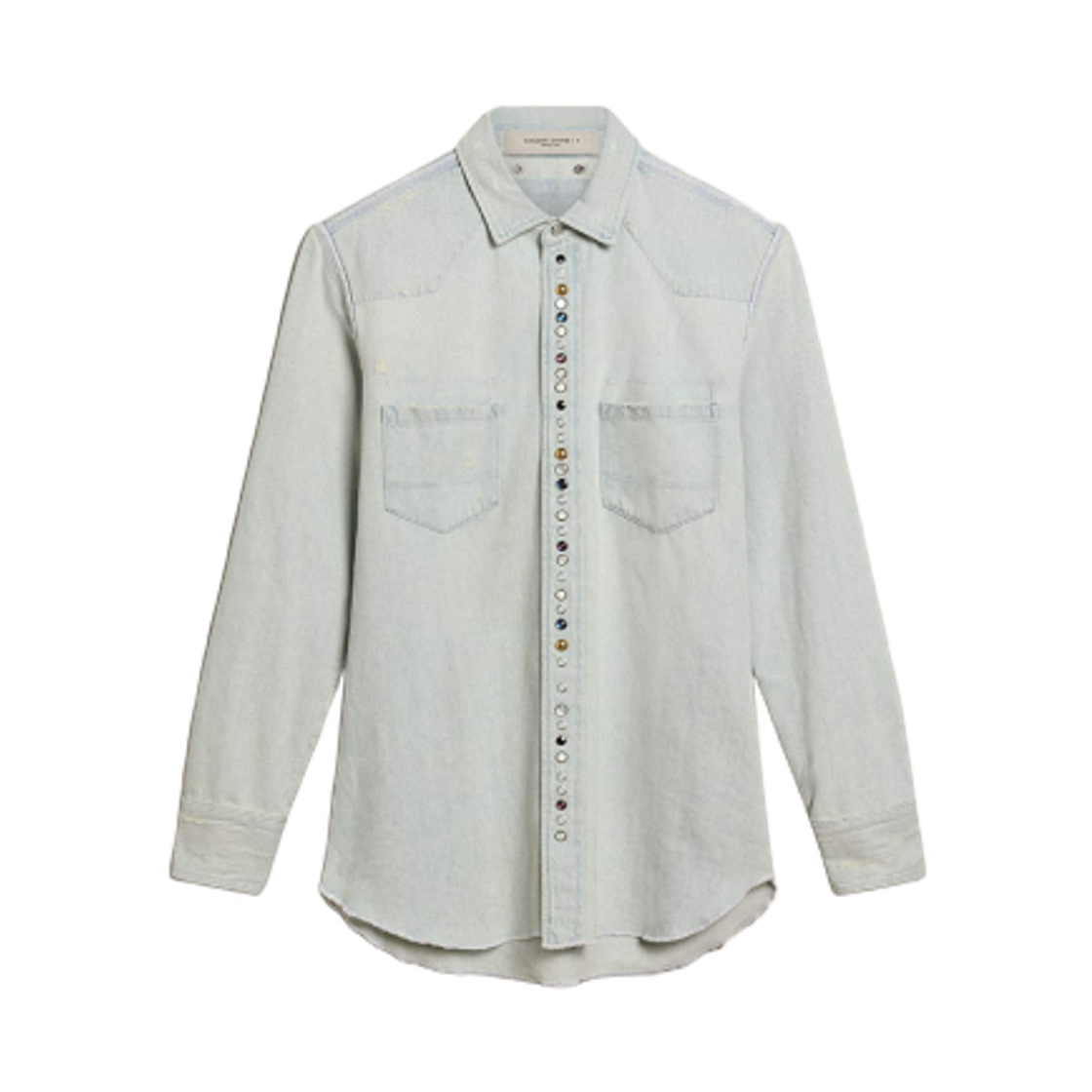 GMP00487-P000636-50100 Golden Goose Hammered Stud Denim Shirt Bleached Blue