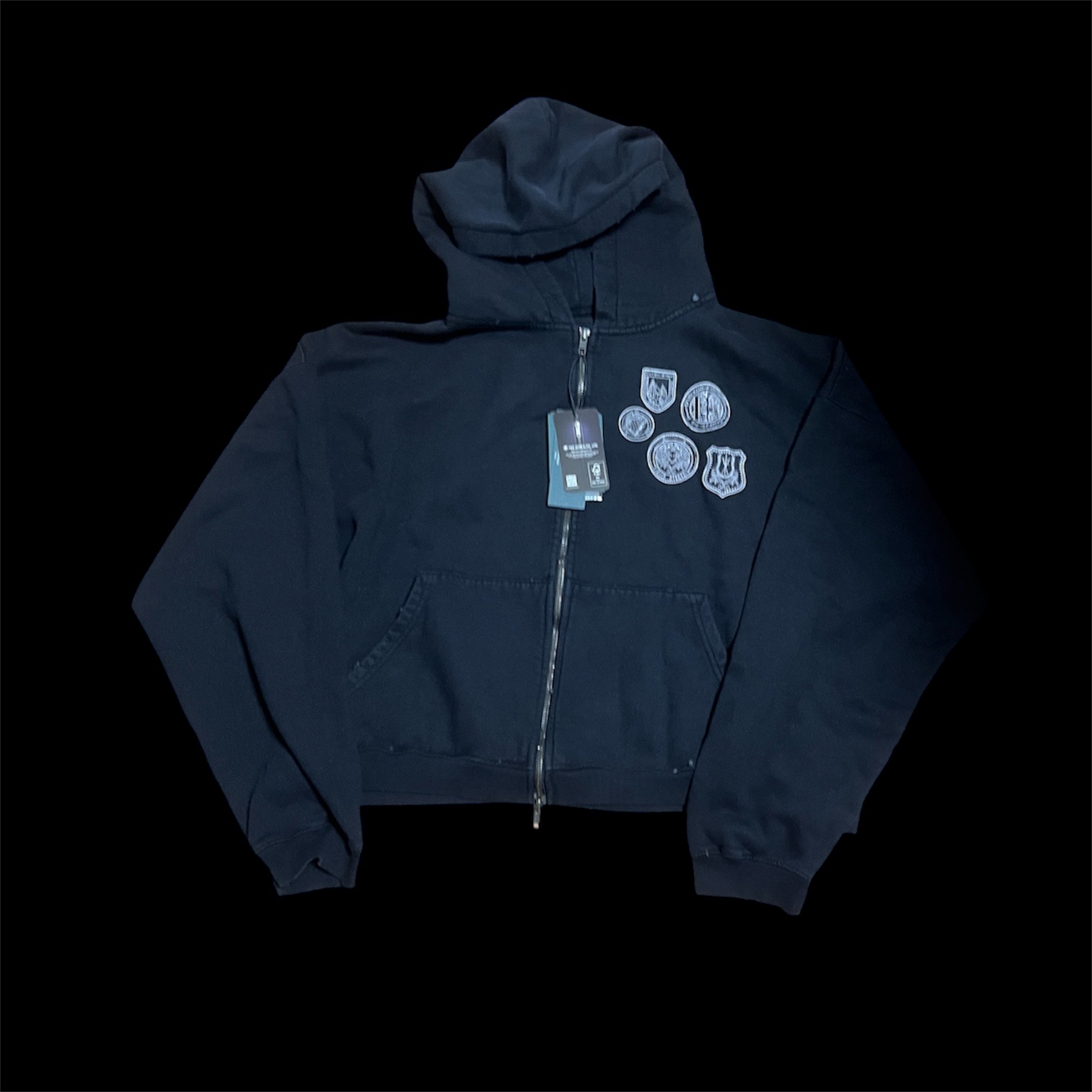 Undermycar Old Dyeing Multi Patched Zipped Hoodie Black - 24FW 착용 스타일