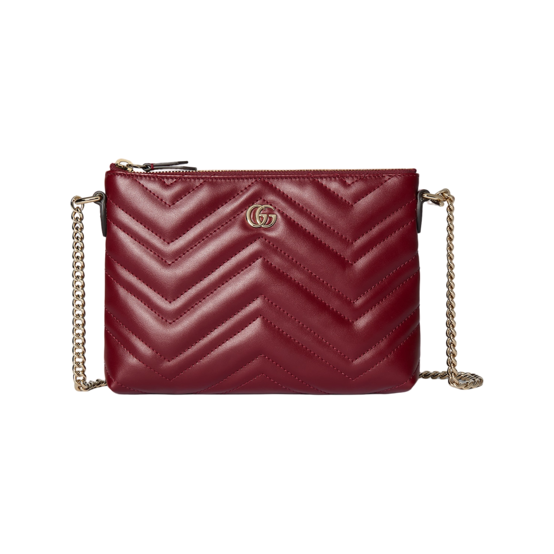 837742-AAET8-6207 Gucci GG Marmont Pochette with Chain Rosso Ancora Red