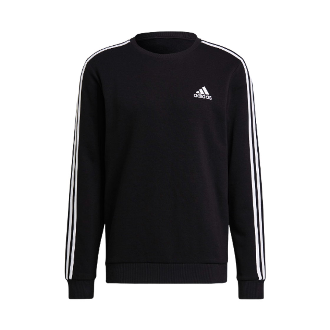 아디다스 에센셜 플리스 삼선 스웨트셔츠 블랙 화이트 - KR 사이즈(Adidas Essentials Fleece 3-Stripes Sweatshirt Black White - KR Sizing)