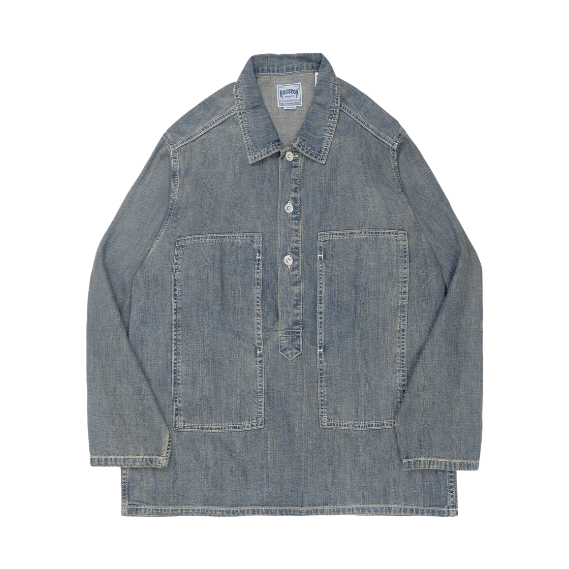 40696VW Houston Japan USA Cotton Denim Army Pullover Shirt Indigo Vintage Wash 40696