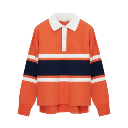 H526Y23X76-7495 Loewe Cotton Long Sleeve Polo Shirt Orange Navy Blue