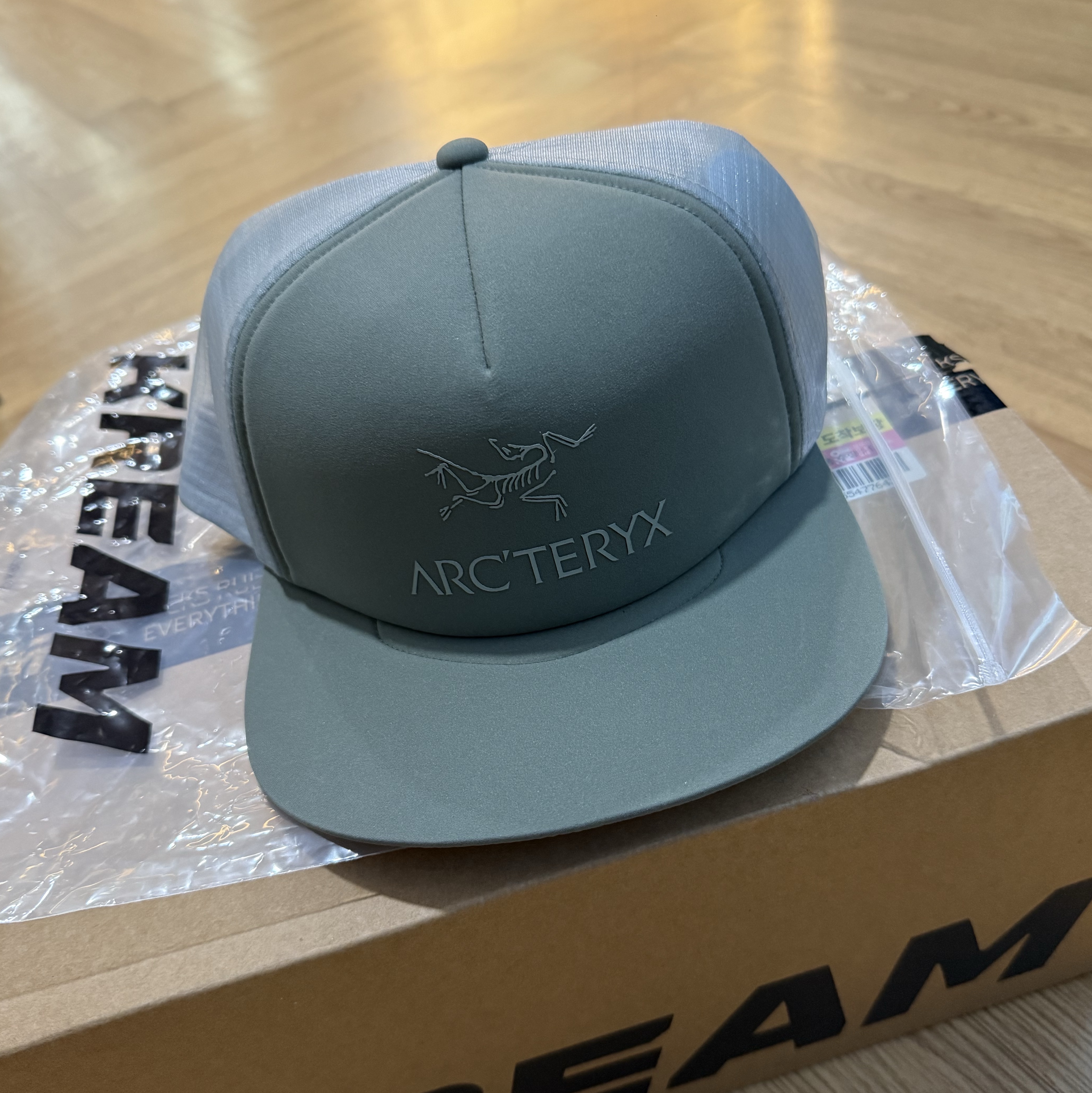 Arc'teryx Logo Trucker Flat Hat Forage 착용 스타일 - 1