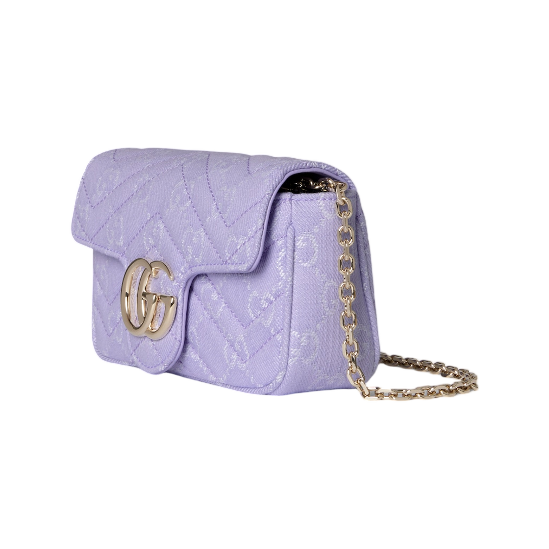 구찌 GG 마몽 미니 숄더백 라일락 화이트 데님(Gucci GG Marmont Mini Shoulder Bag Lilac White Denim) - 2