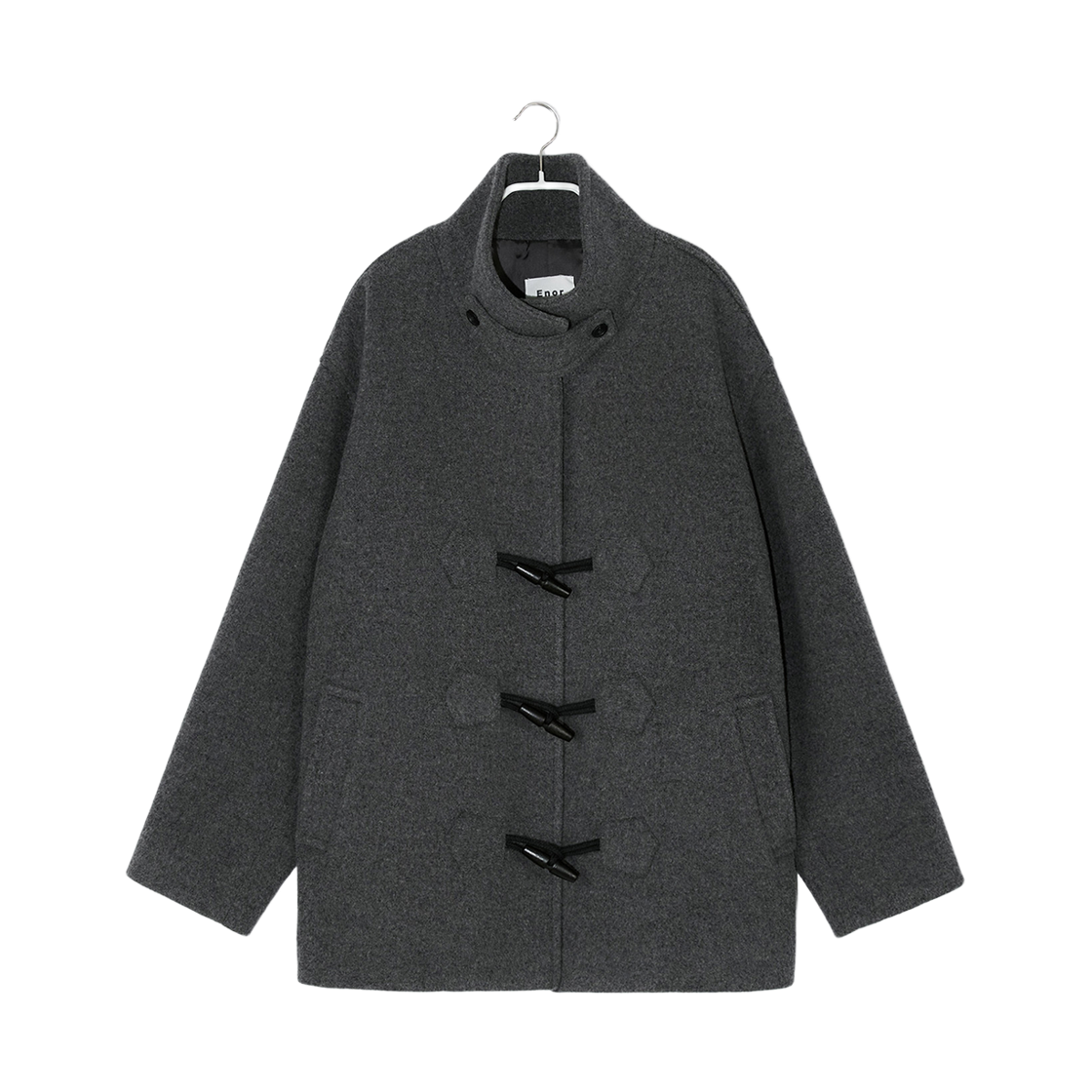 BEWTCT001DGY Enor Women High Neck Wool Duffle Coat Dark Grey