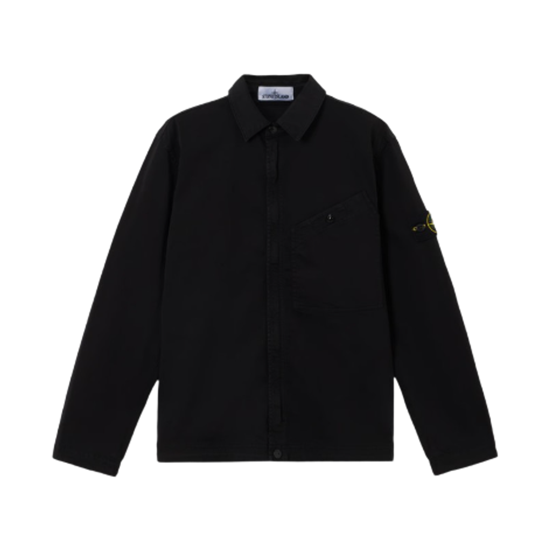 K2S1512000-06S0012-V0029 Stone Island 1200006 Stretch Organic Cotton Satin Overshirt with Chest Pocket Two-Way Zipper Black - 25FW