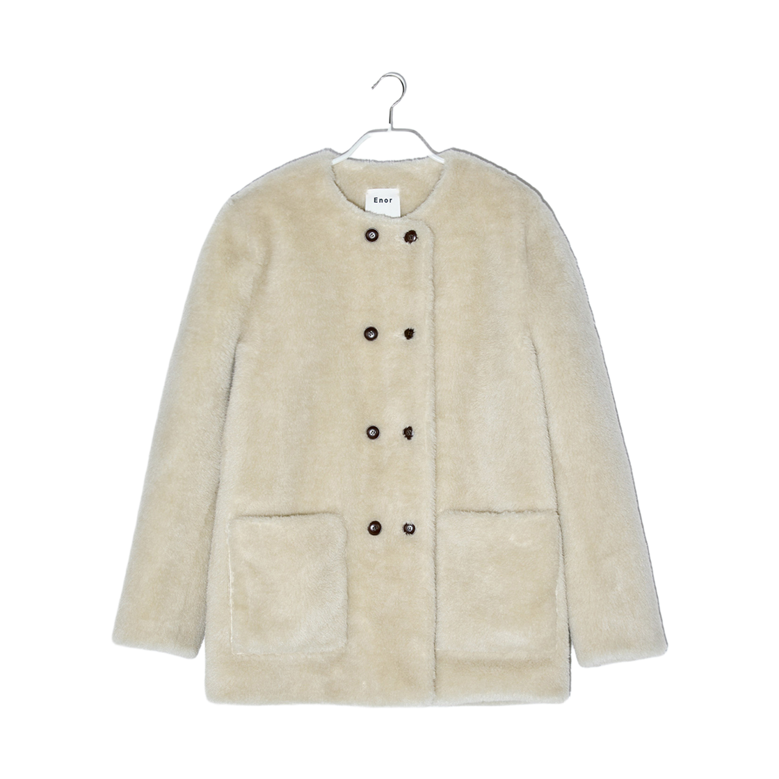 엔오르 우먼 클래식 버튼 디테일 퍼 자켓 아이보리(Enor Women Classic Button Detail Fur Jacket Ivory)