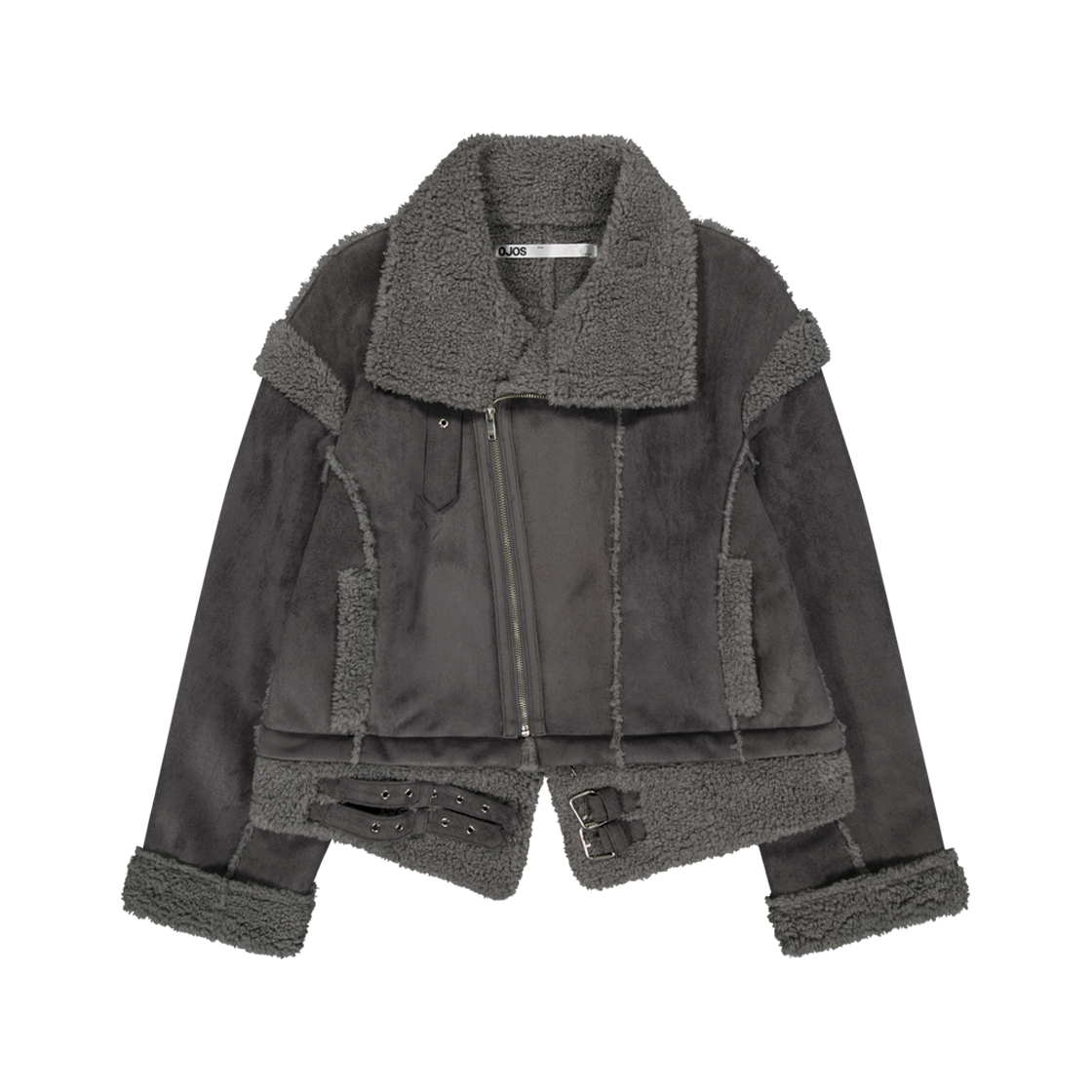 오호스 디테처블 퍼 시어링 자켓 차콜(OJOS Detachable Fur Shearling Jacket Charcoal)