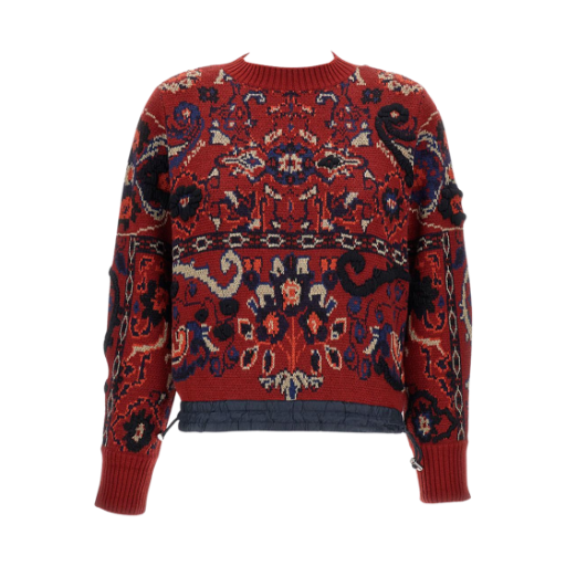 25-07985-701 Sacai Jacquard Floral Knit Pullover Bordeaux