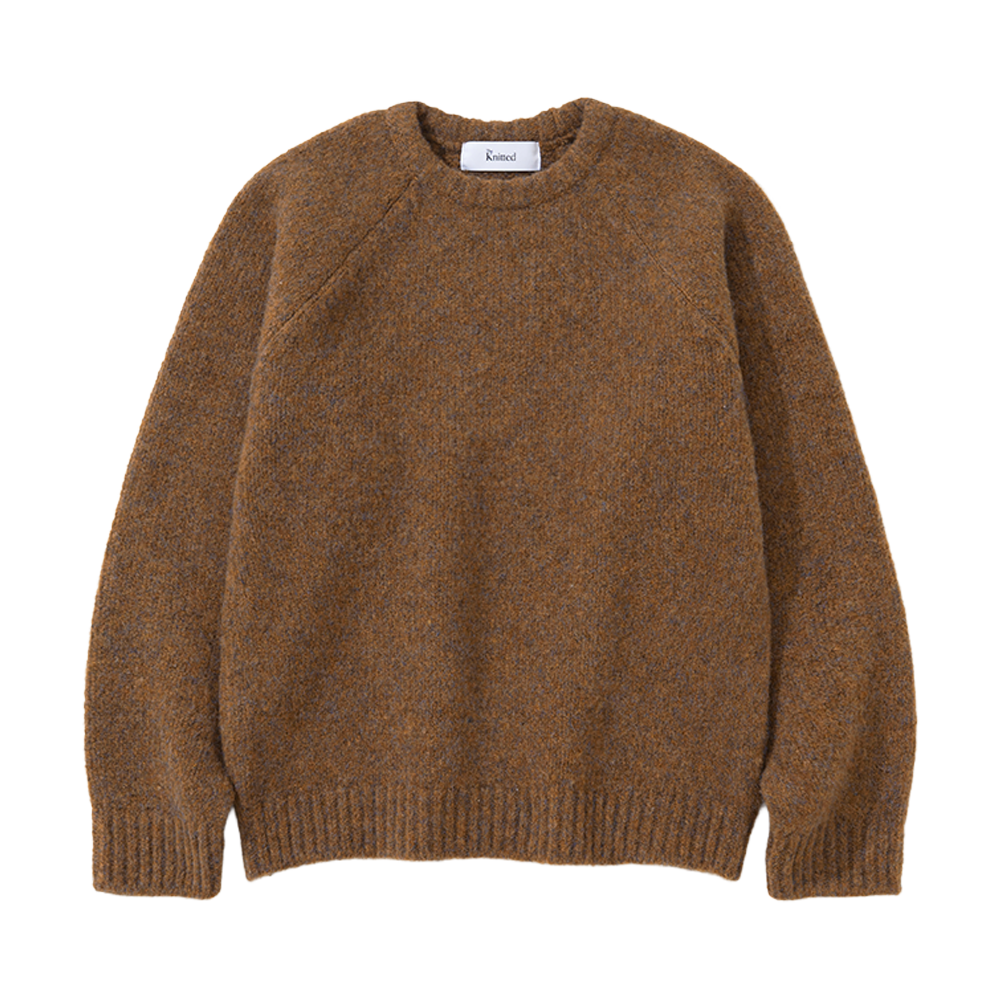 K25AWUK09CA Knitted Boucle Reglan Crop Round Knit Camel