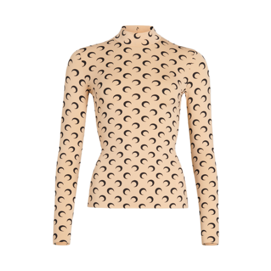 (W) 마린 세르 리사이클 문 저지 세컨드 스킨 하이넥 탑 문 블랙 온 탄((W) Marine Serre Recycled Moon Jersey Second Skin Highneck Top Moon Black On Tan)
