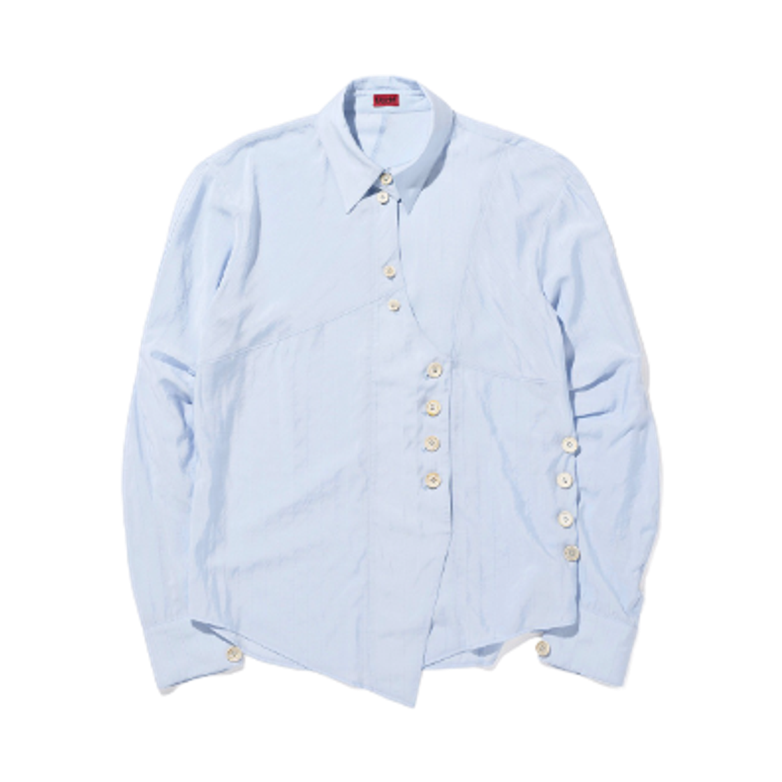 (W) 미스치프 커브드 플래킷 셔츠 블루((W) Mischief Curved Placket Shirt Blue) - 1