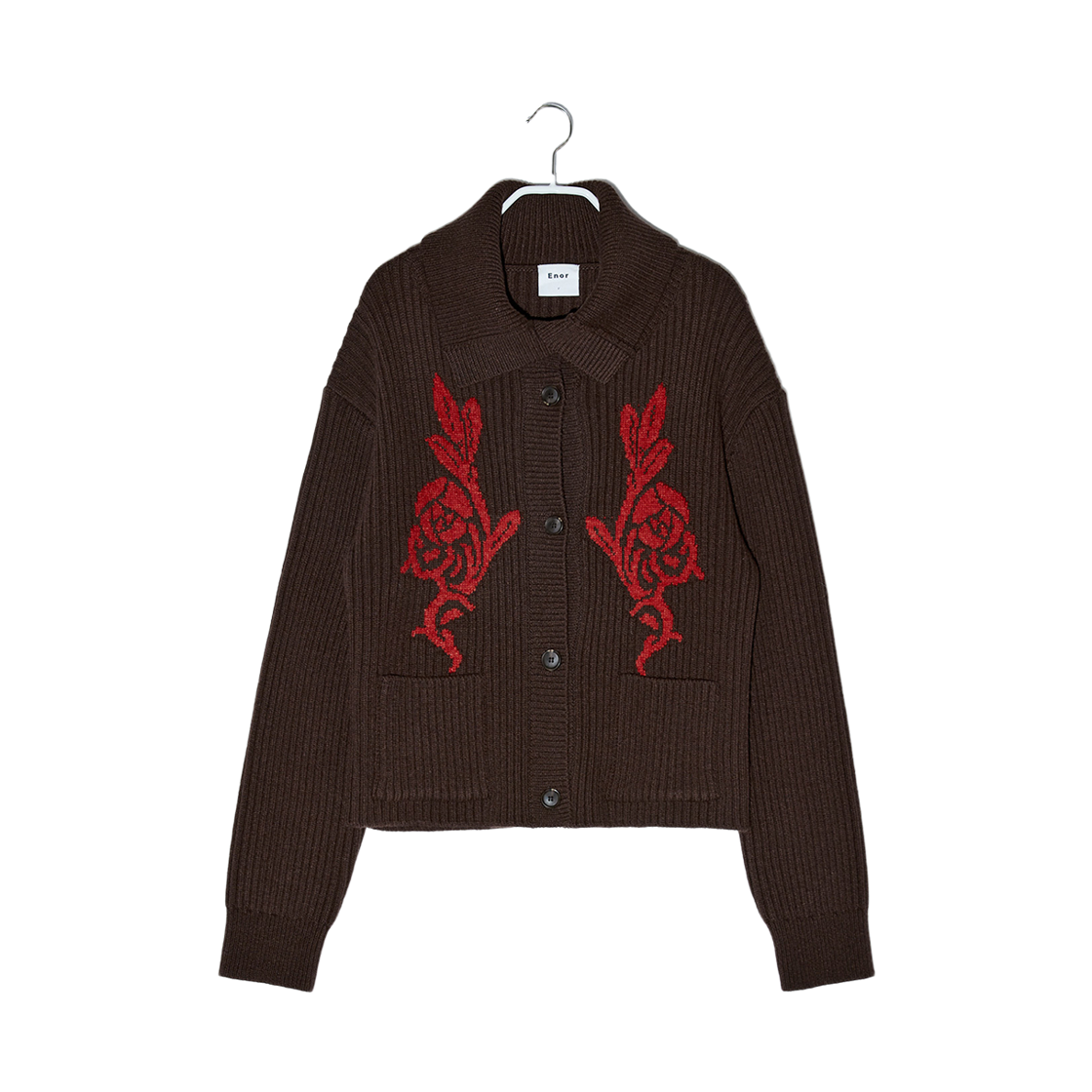 엔오르 우먼 마린 카라 자카드 가디건 브라운(Enor Women Marine Collar Jacquard Cardigan Brown)