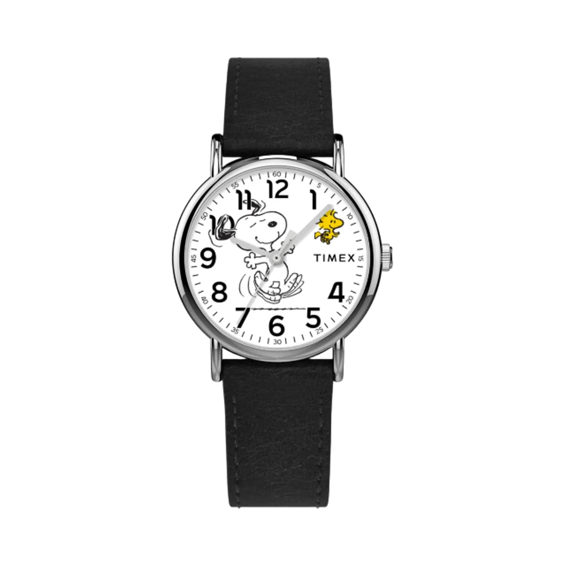 TW2Y31100 Timex x Peanuts Dancing Snoopy 38mm Fabric Strap Watch Black Silver Tone