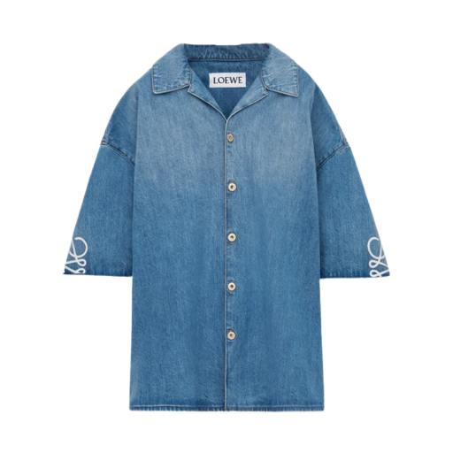 로에베 데님 애너그램 숏슬리브 셔츠 워시드 데님(Loewe Denim Anagram Short Sleeve Shirt Washed Denim)