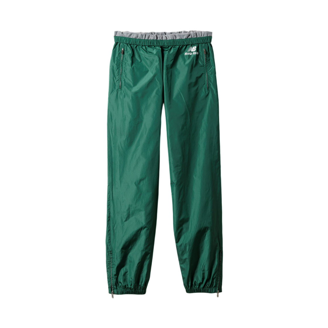(W) 미우 미우 x 뉴발란스 테크니컬 포플린 조거 그린((W) Miu Miu x New Balance Technical Poplin Joggers Green)