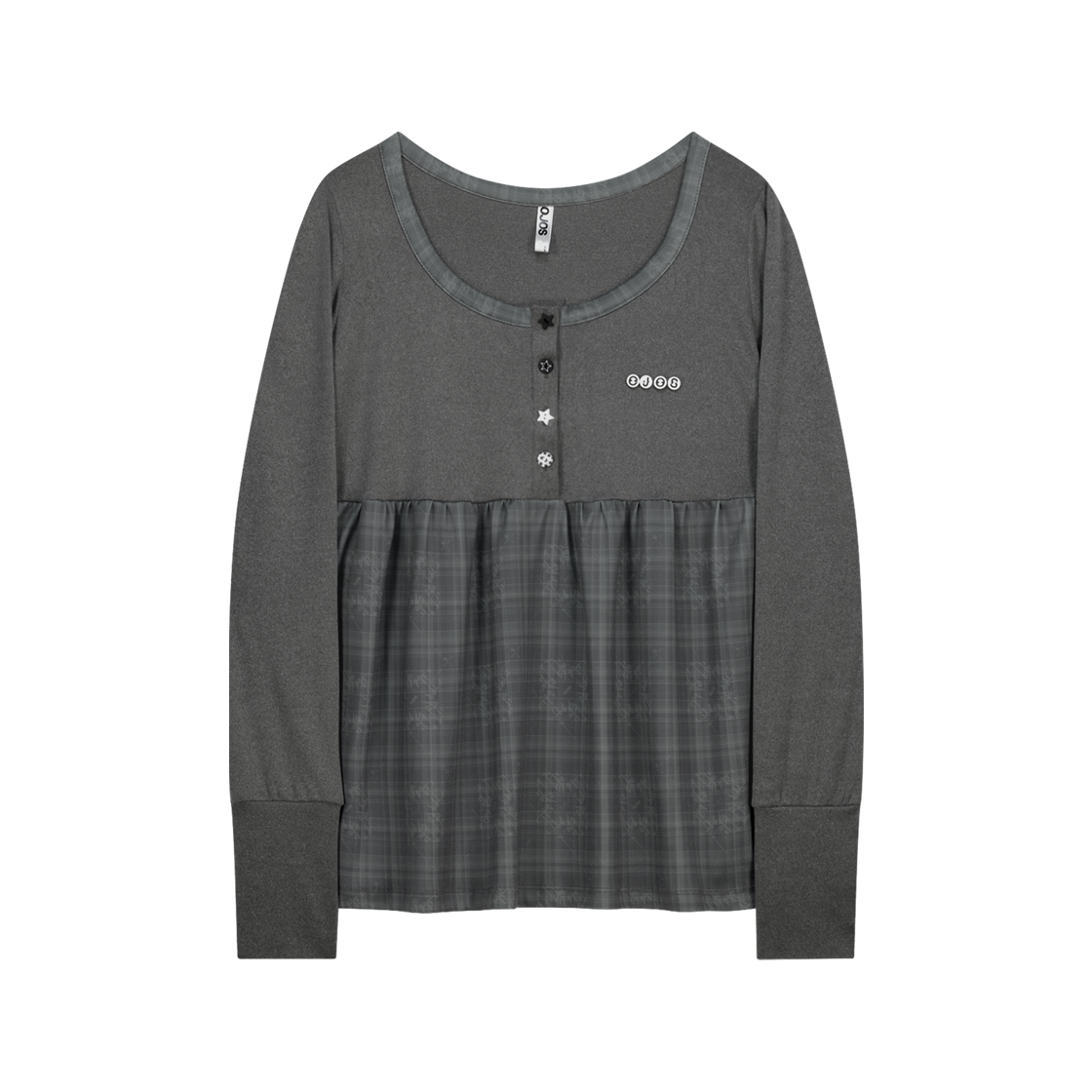 오호스 체크 슬립 롱 슬리브 차콜(OJOS Check Sleep Long Sleeve Charcoal)