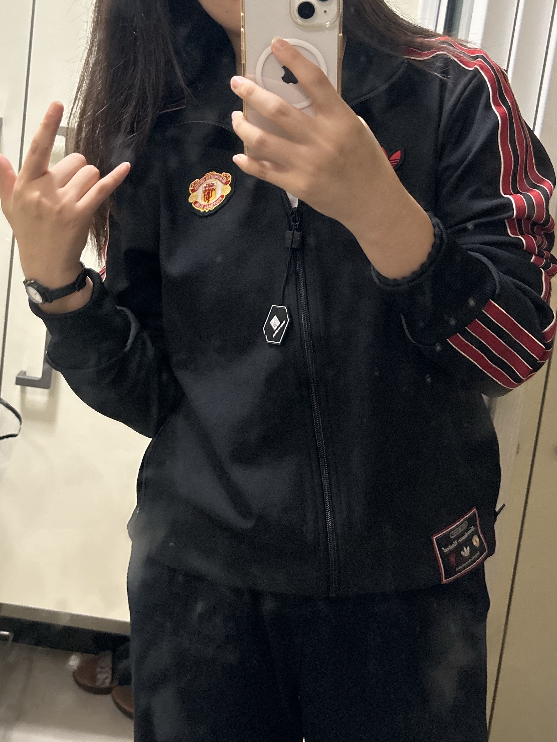 Adidas Manchester United Terrace Icon Track Top Black - KR Sizing 착용 스타일 - 3