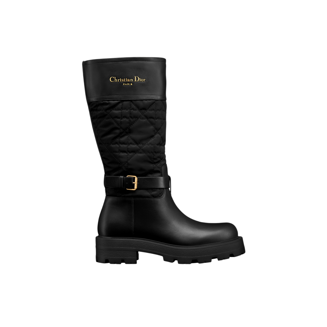 (W) 디올 D 타운 부츠 카프스킨 앤 까나쥬 모티프 자수 나일론 블랙