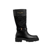 (W) Dior D Town Boots Calfskin And Cannage Motif Embroidered Nylon Black