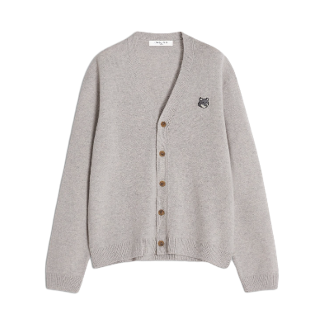 PM00502KT1006-H120 Maison Kitsune Fox Head Lambswool Comfort Cardigan Light Grey Melange