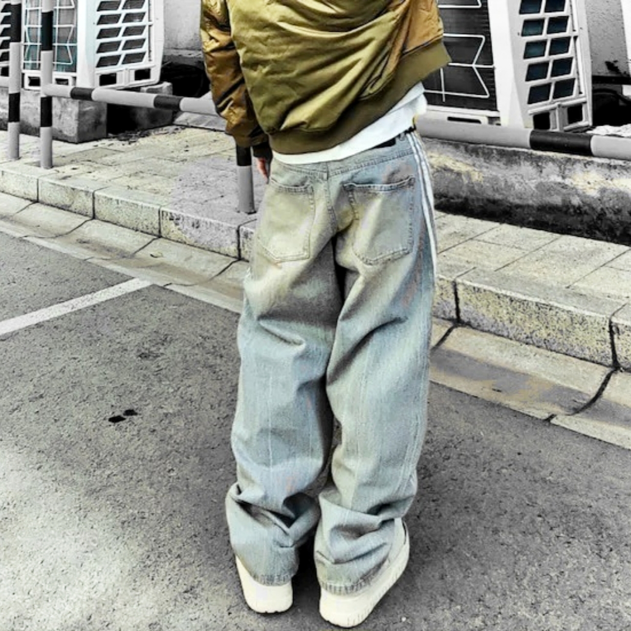Adidas Adilenium Season 3 Loose Fit Denim Pants - KR Sizing, (W) Adidas Adilenium Season 3 Banana Fitted Washed Denim Pants Blue - KR Sizing 착용 스타일