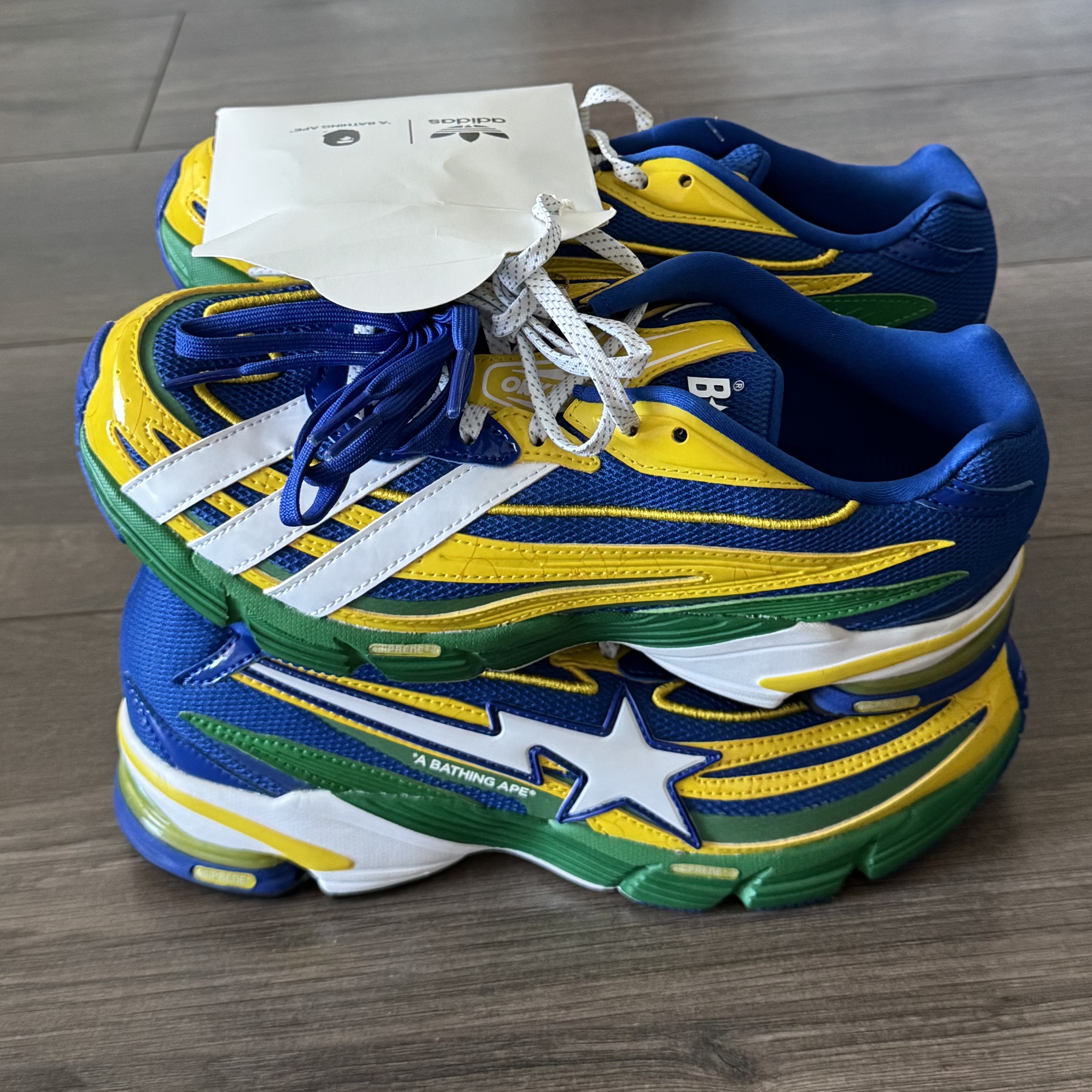 Adidas x BAPE Orketro Green Power Blue 착용 스타일