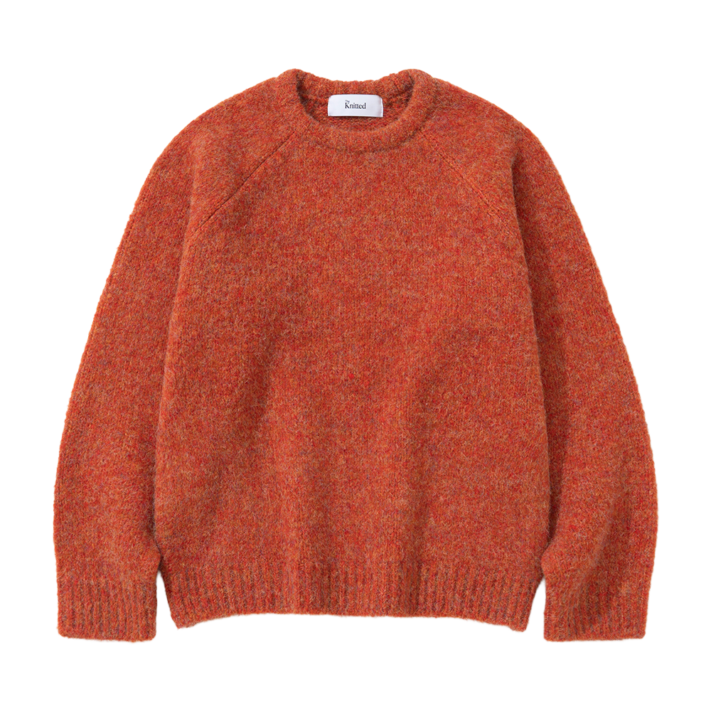 니티드 부클 래글런 크롭 라운드 니트 오렌지(Knitted Boucle Reglan Crop Round Knit Orange)