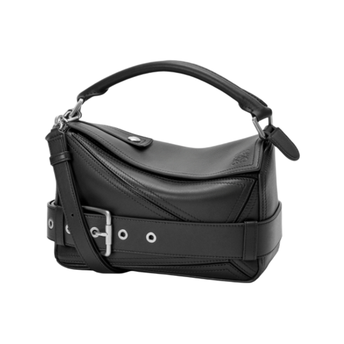 A510S21XC7-1100 Loewe Small Puzzle Biker Bag in Shiny Calfskin Black