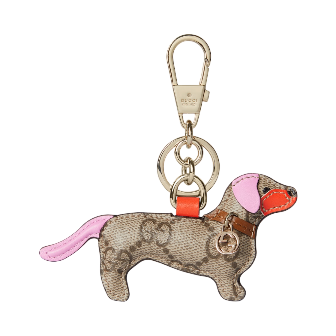 821812-FAEUN-8071 Gucci Dog Shaped Bag Charm Pink Beige Brown