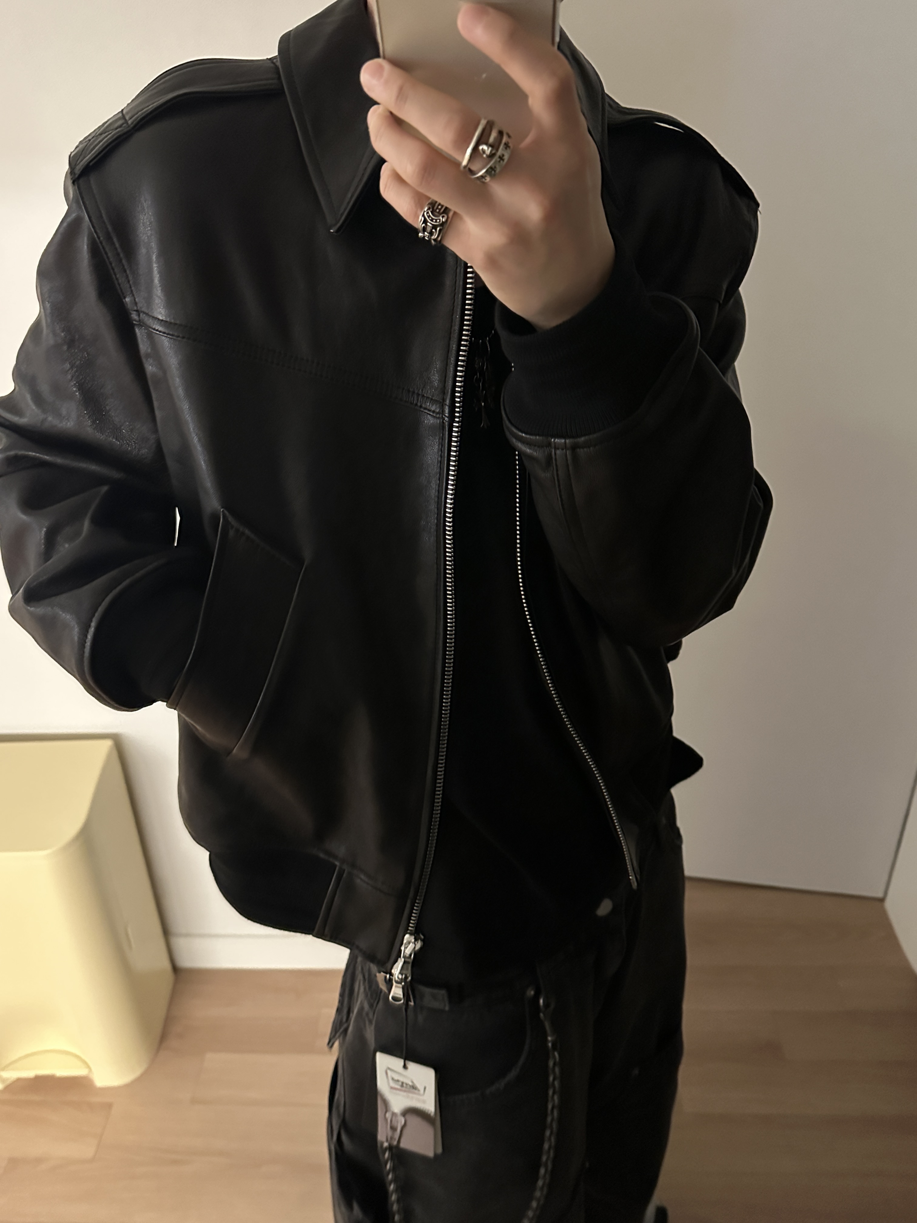 Nonnod Double knee cover pants Vintage black 착용 스타일 - 5