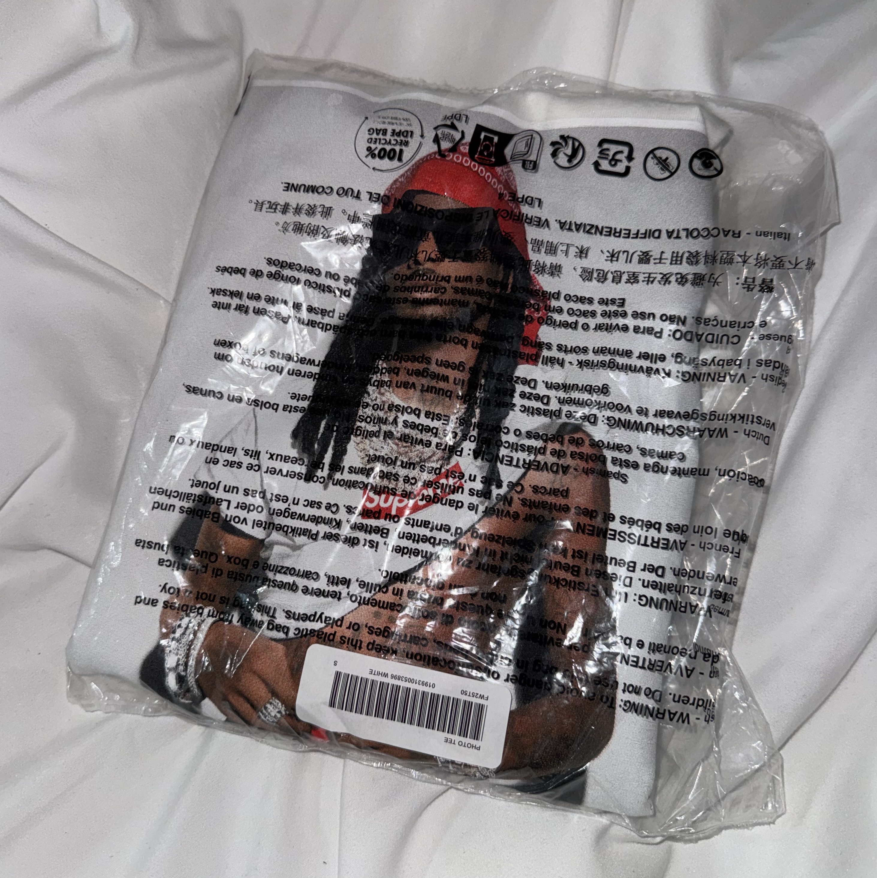 Supreme Playboi Carti T-Shirt White - 25FW 착용 스타일