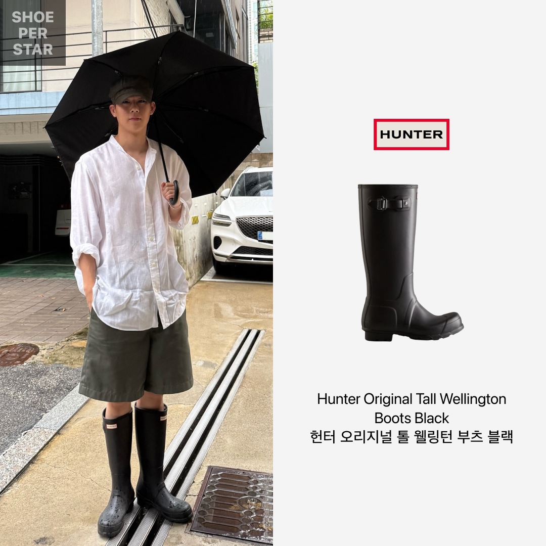 Hunter Original Tall Wellington Boots Black 착용 스타일 - 2