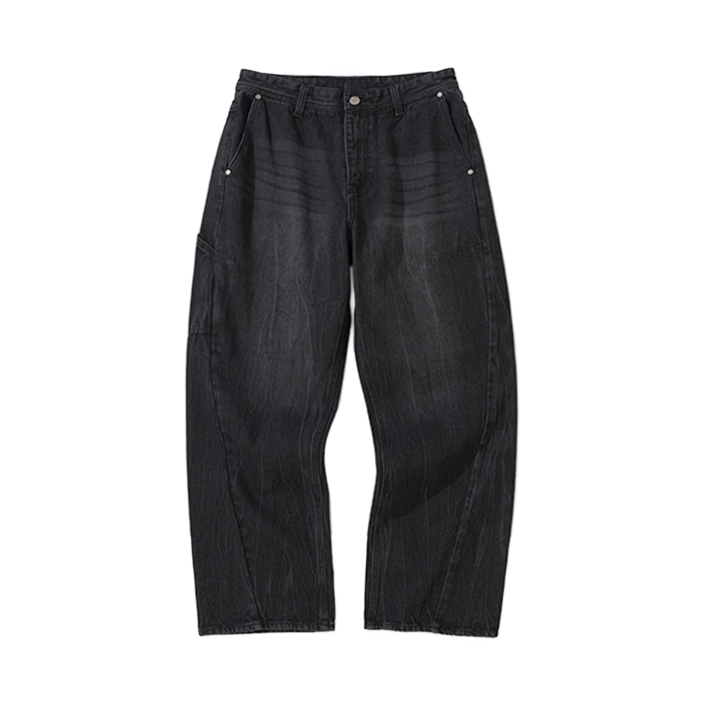 니티드 커브드 와이드 데님 팬츠 워싱 블랙(Knitted Curved Wide Denim Pants Washing Black)