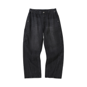 Knitted Curved Wide Denim Pants Washing Black