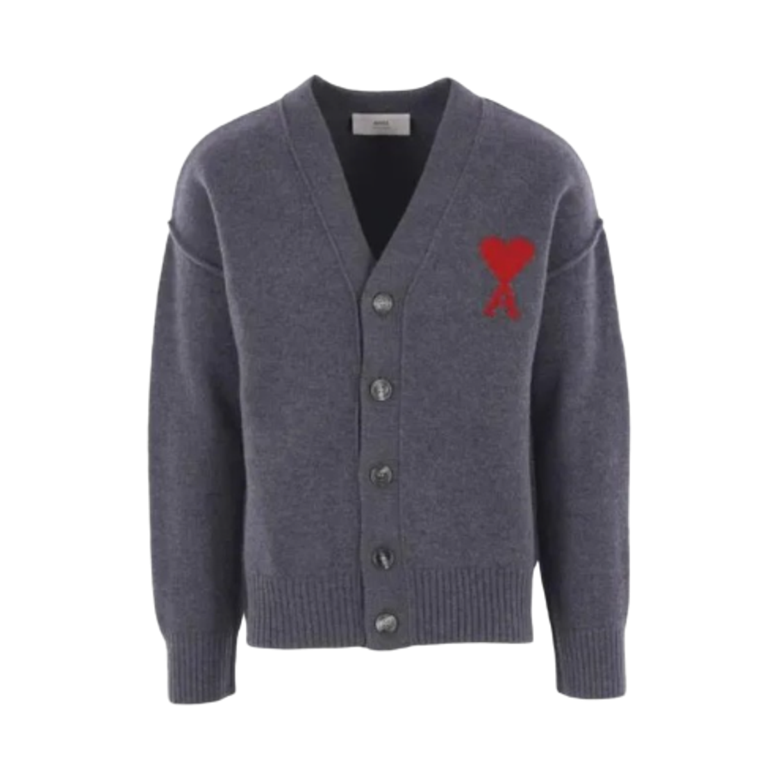 UKC367-018-084 AMI de Coeur Felted Merino Wool Cardigan Heather Grey Red