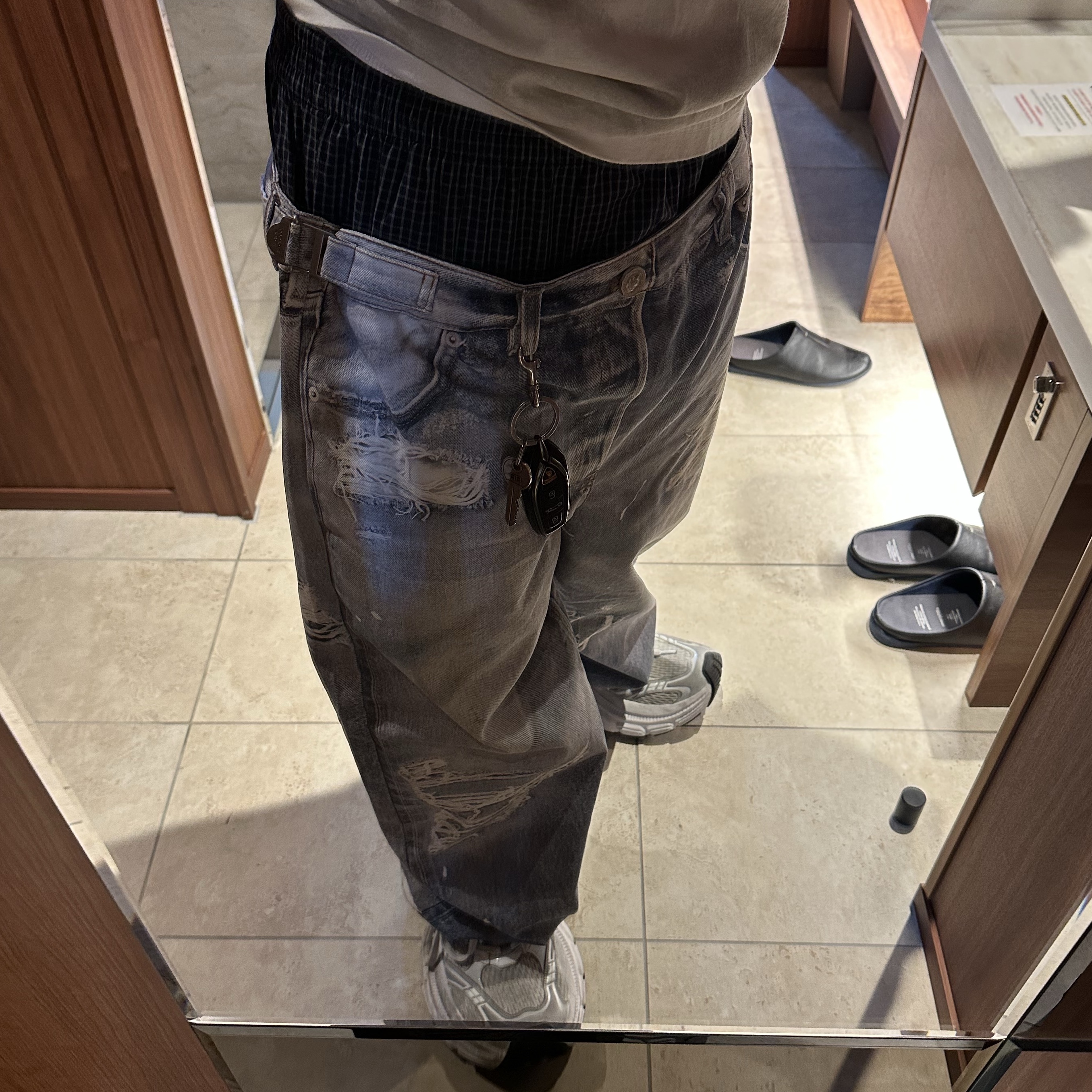 Protocol Index Trompe L'oeil Layered Pants Blue 착용 스타일 - 3