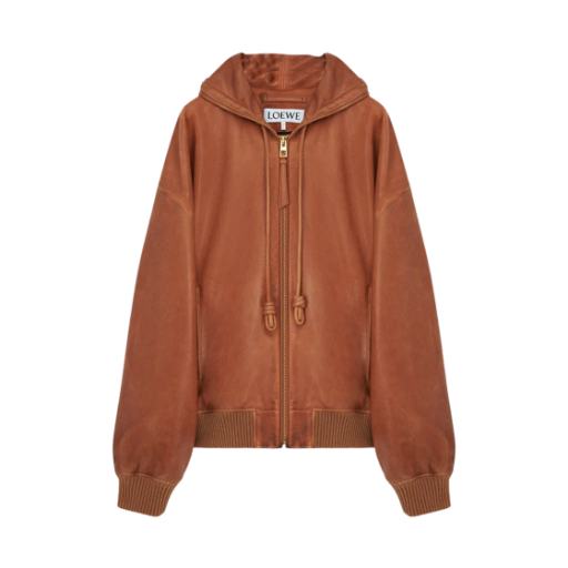 H526Y34L65-2530 Loewe Nappa Lambskin Hoodie Jacket Tan