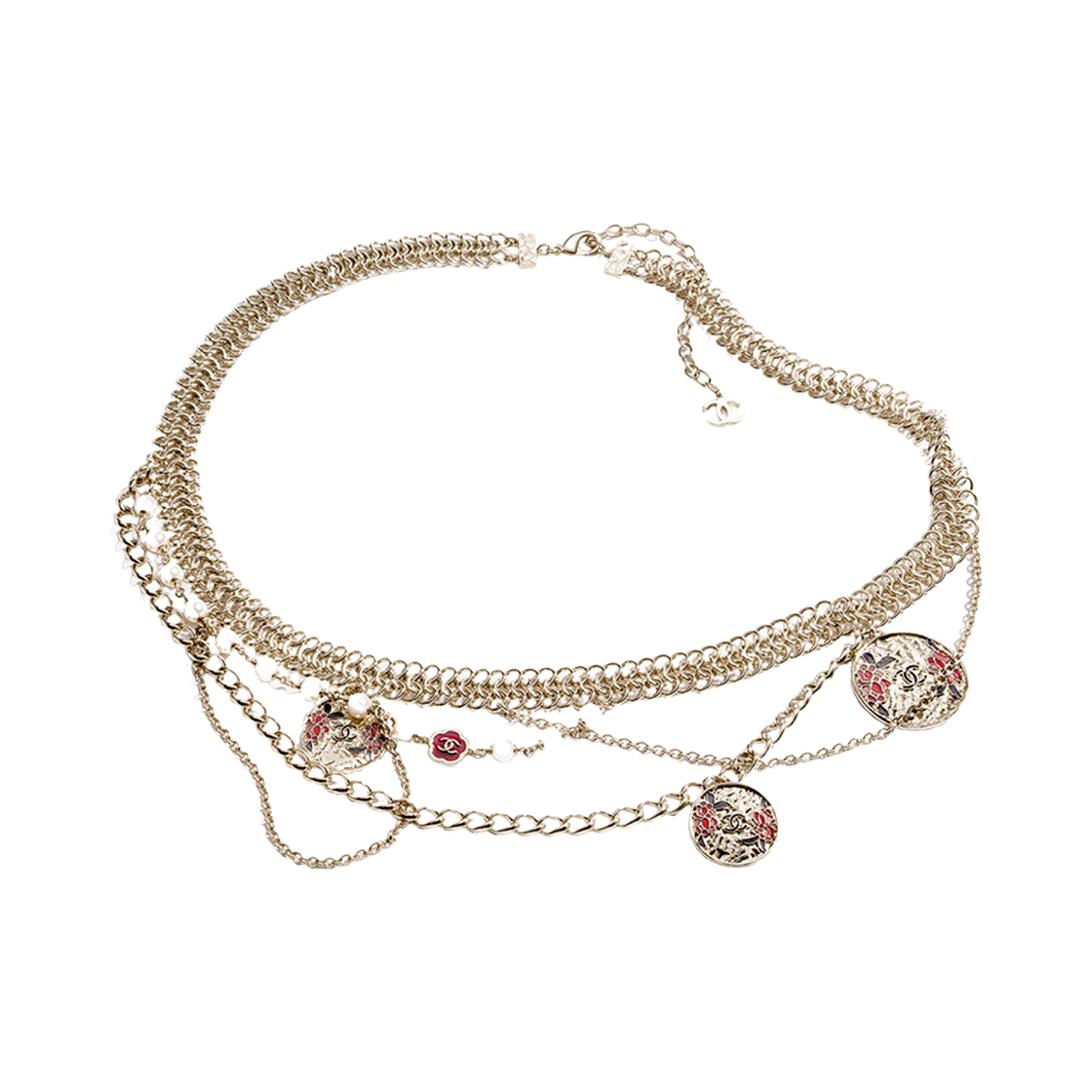 샤넬 체인 벨트 메탈 레진 글래스 펄 & 골드 멀티컬러 펄리 화이트(Chanel Chain Belt Metal Resin Glass Pearls & Gold Multicolor Pearly White) - 1