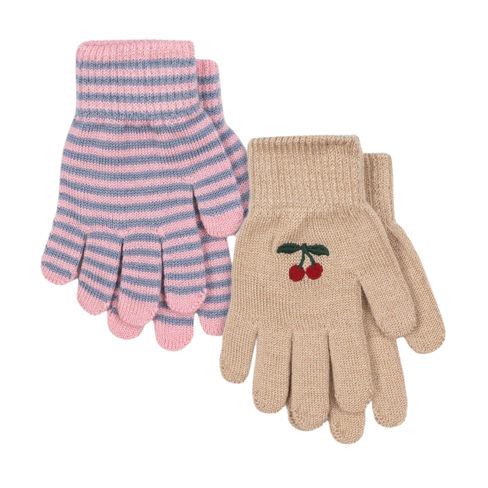 KS103430 CHERRY STRIPE Konges Sløjd 2 Pack Filla Gloves Cherry Stripe