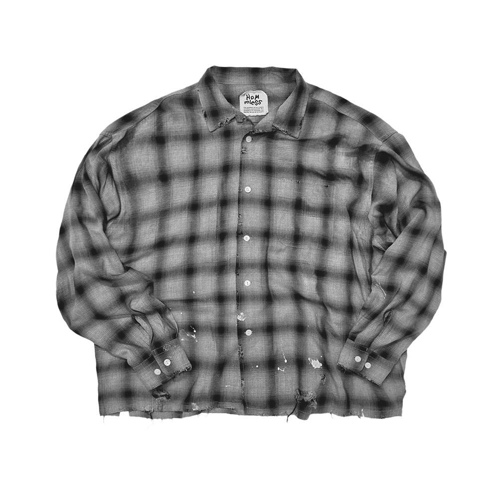홈리스 레이온 오픈 카라 체크 셔츠 블랙(Hommless Rayon Open Collar Check Shirts Black)