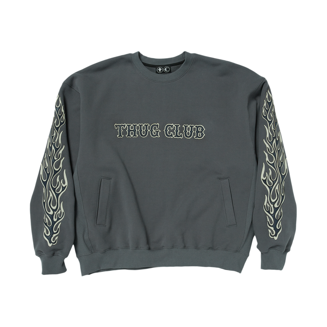 - Thug Club Leather Flame Sweatshirt Gray