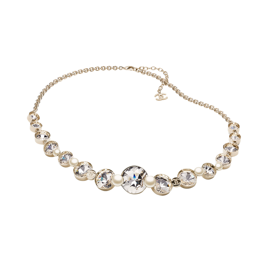 샤넬 체인 벨트 메탈 레진 스트라스 & 골드 펄리 화이트 크리스탈(Chanel Chain Belt Metal Resin Strass & Gold Pearly White Crystal) - 1