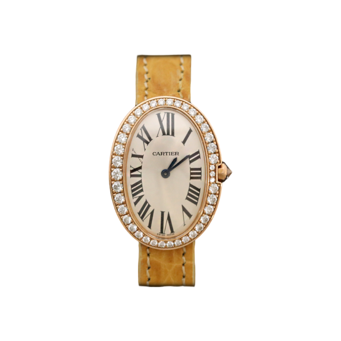 IT7UH4OHJEIL Cartier WB520004 Benoit Rose Gold Diamond Bezel Leather Band Quartz Small 23.5mm