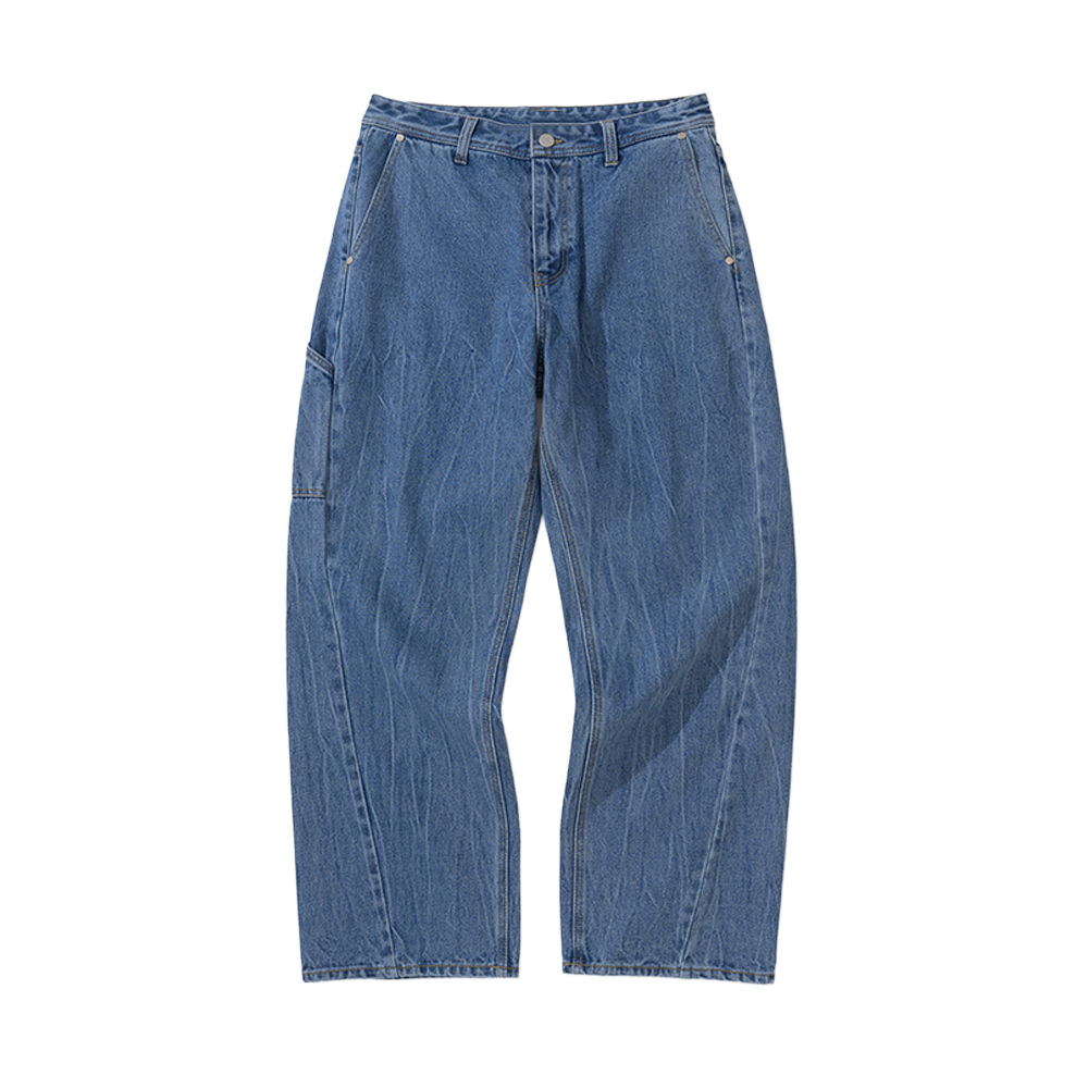 니티드 커브드 와이드 데님 팬츠 워싱 블루(Knitted Curved Wide Denim Pants Washing Blue)