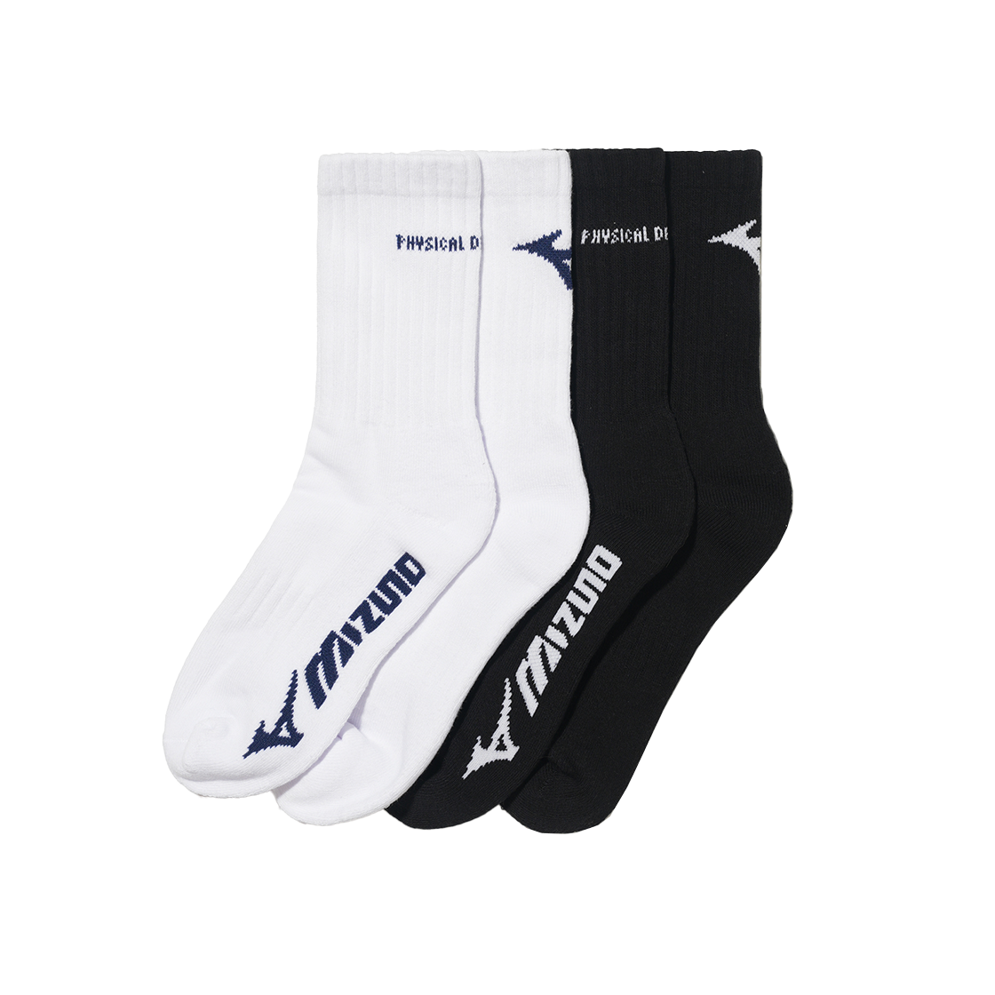 [2PACK] 피뎁트 X 미즈노 로고 양말 화이트/블랙([Phyps Dept X Mizuno] [2PACK] Logo Socks White/Black)