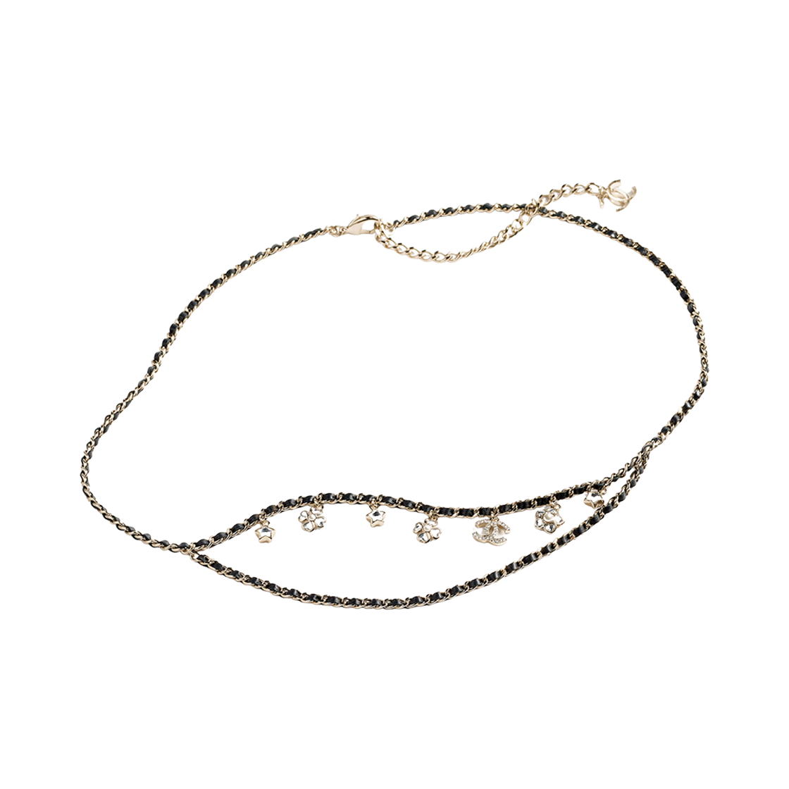 샤넬 체인 벨트 메탈 카프스킨 글래스 펄 스트라스 & 골드 블랙 펄리 화이트 크리스탈(Chanel Chain Belt Metal Calfskin Glass Pearls Strass & Gold Black Pearly White Crystal) - 1